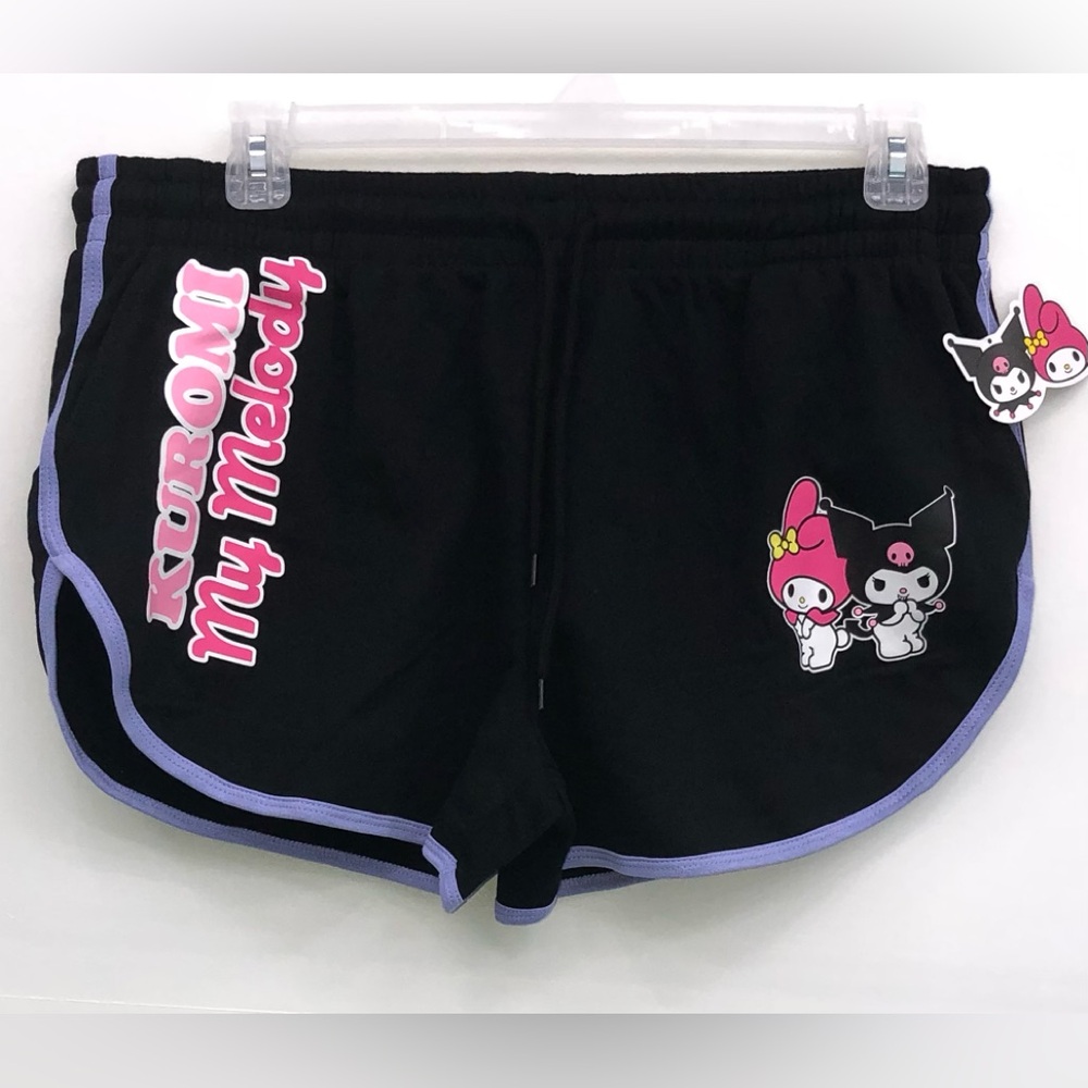 Kuromi My Melody Black Lounge Shorts with Lavender Trim Two side pockets. XL